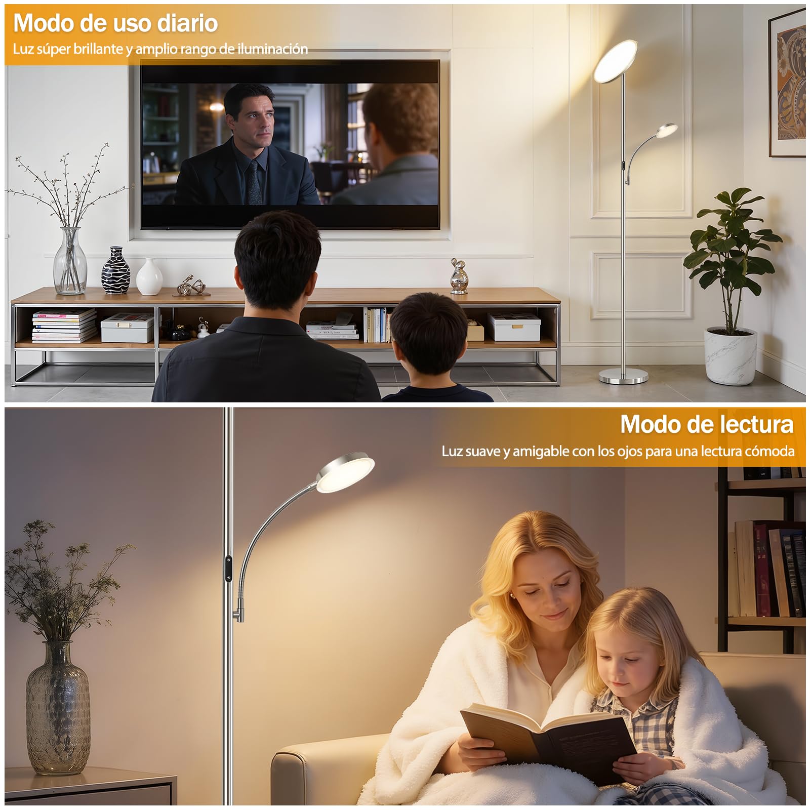 GyroVu Lámpara de pie LED regulable 2 en 1, lámpara de pie con mando a distancia y control táctil, temperatura de color de 3000 K a 6500 K, lámpara de pie moderna para salón, dormitorio y oficina