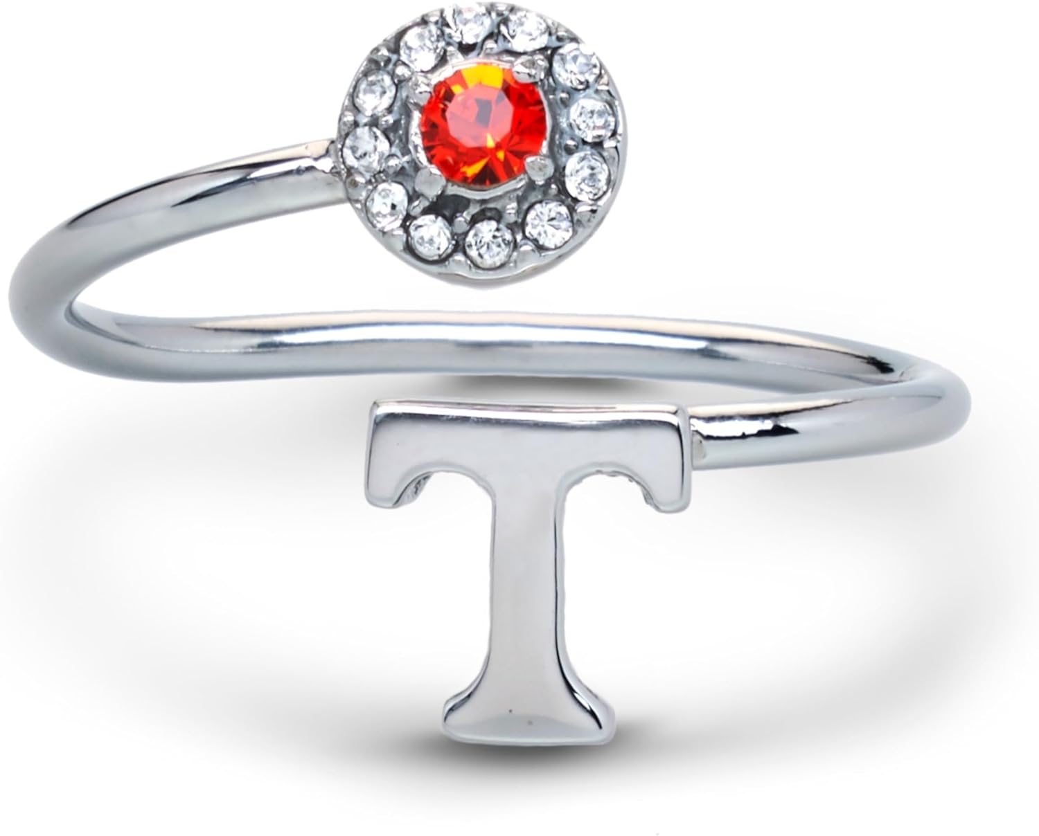Stone Armory University of Tennessee Vols Ring for Women - UT Power T Ring with Crystals - Hypoallergenic, Adjustable Sizes 5-12 - Tennessee Vols Gift for Her
