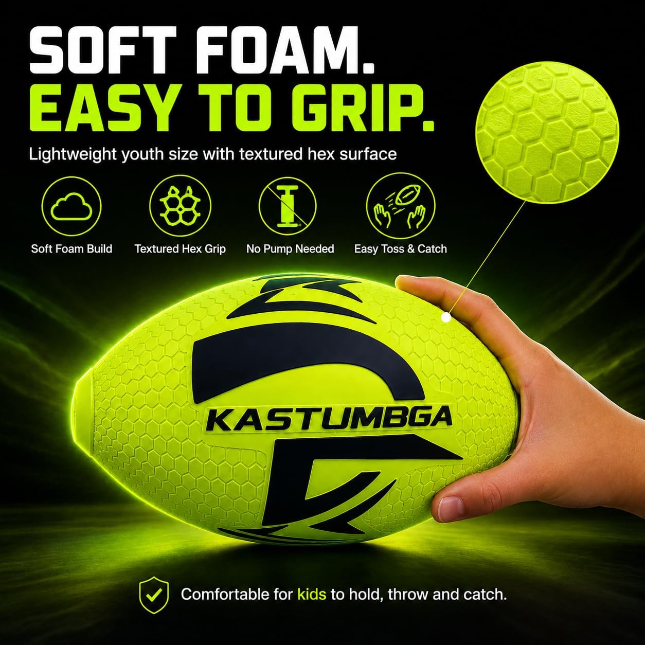 Light Up Football, Glow in the Dark Football for Kids, Soft Foam Ball | 7 RGB LED modes, USB-C rechargeable, textured grip for backyard night play, camping, park games and boys birthday gifts
