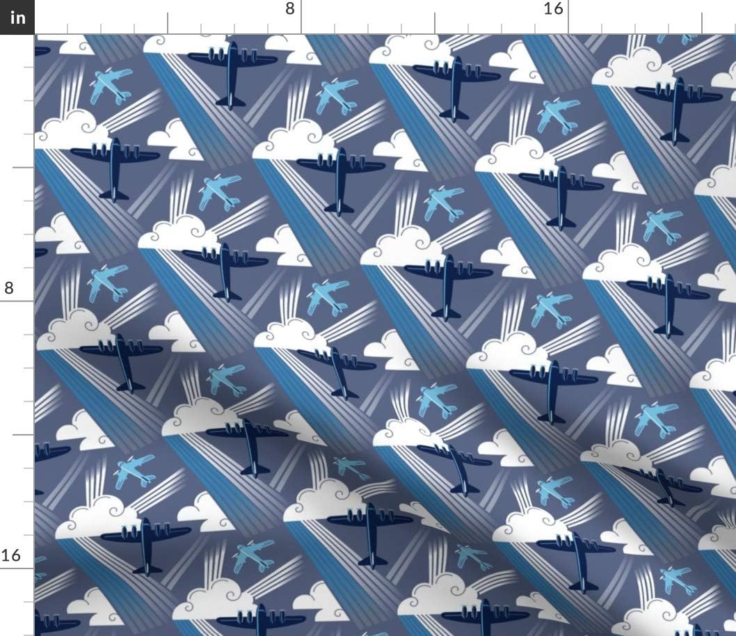 Spoonflower Fabric - Modern Aviation Art Deco Jazz Airplane Blues Retro Printed on Petal Signature Cotton Fabric by The Yard - Sewing Quilting Apparel Crafts Decor
