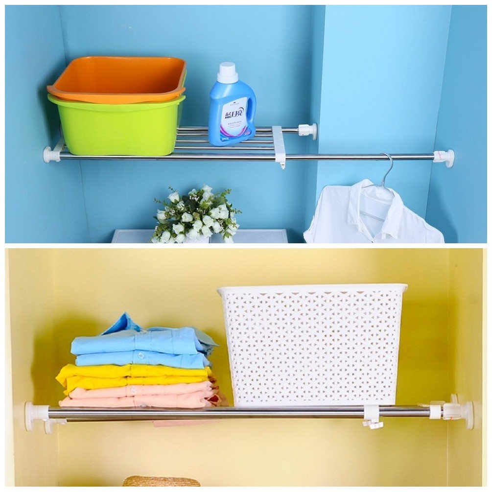 BAOYOUNI Étagère de Placard Extensible Etagere de Rangement Télescopique en Métal Bricolage Séparateur de Armoire Longueur Réglable 69-91,5 cm pour Cuisine, Salle de Bain, Chambre