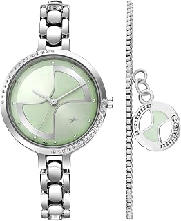 Fastrack Pulse Quartz Analog Green Dial Metal Strap Watch for Girls