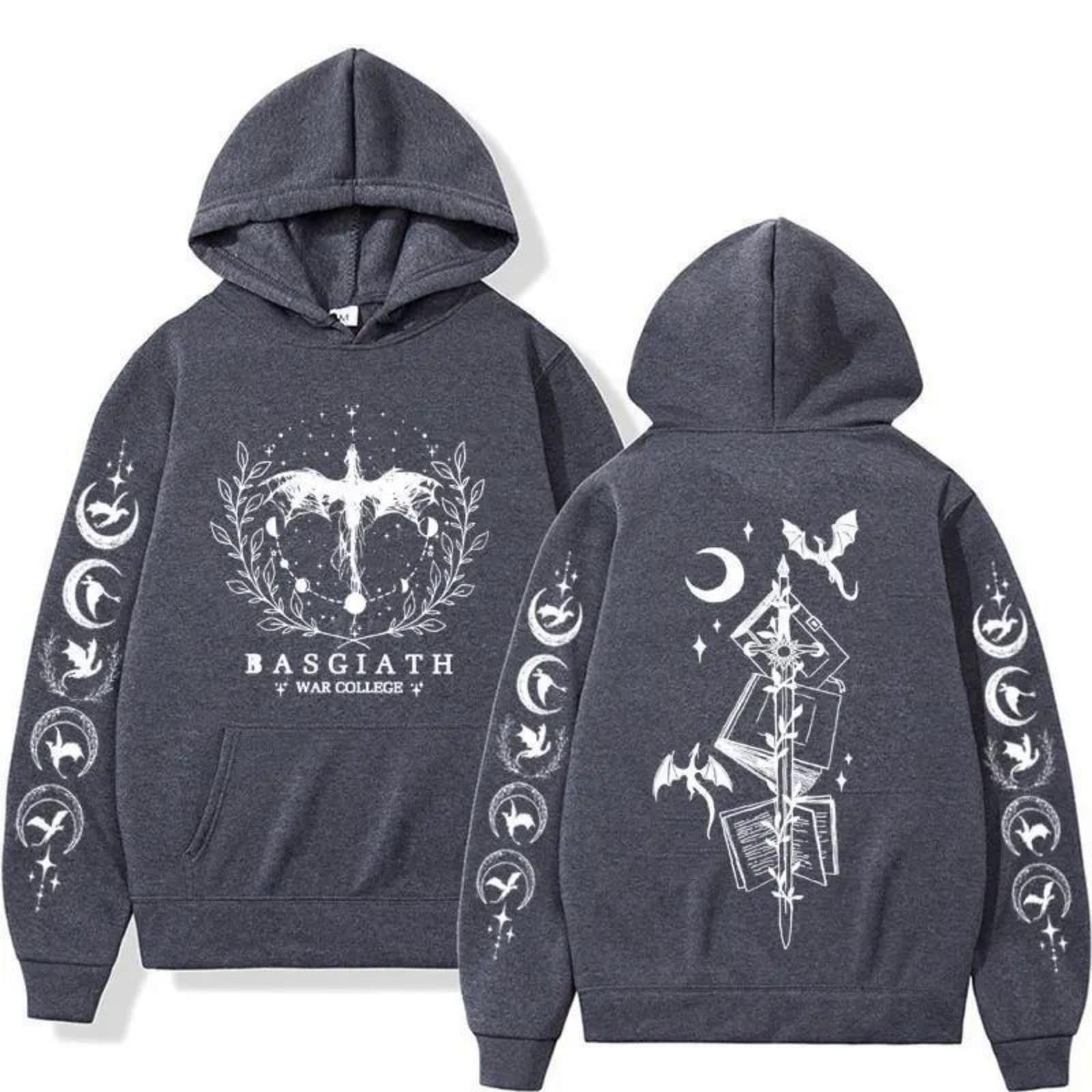 CUTTE Fourth Wing Dragon Rider Hoodie - Unisex Oversized Fit, Retro Graphic Novel Streetwear (Dark grey,M)