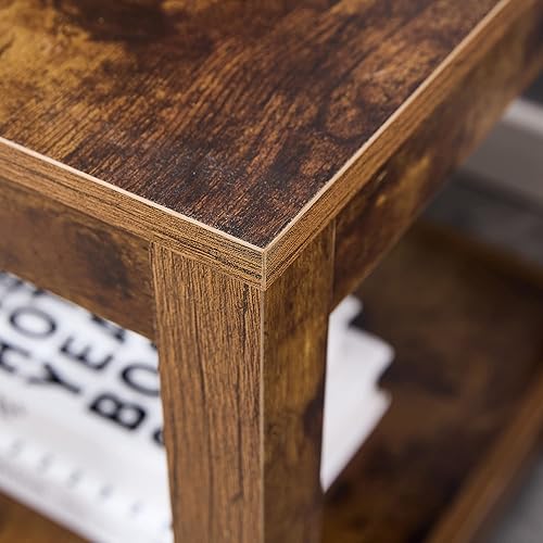 Miniatura 6 de Mesa auxiliar de material MDF mesa auxiliar de espacio pequeño de 2 niveles mesita de noche moderna mesa de sofá mesa auxiliar con estante de