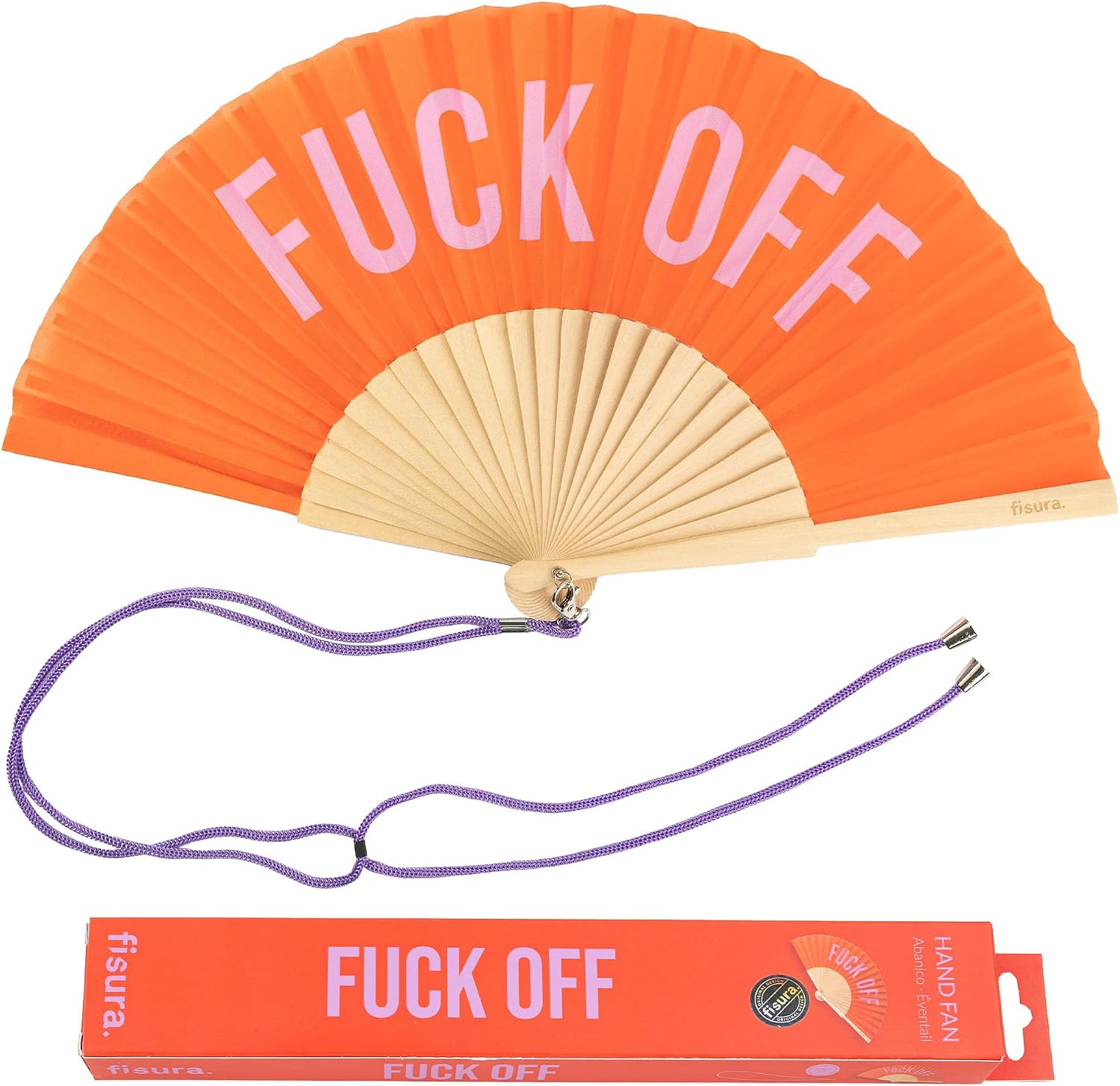Fisura – Original folding fan with message in english. Handheld folfing fan for women. Rave wood folding hand fan. Fans for wedding, party, birthday, gift, decorations. (Off, red), 23 x 4 x 1,5