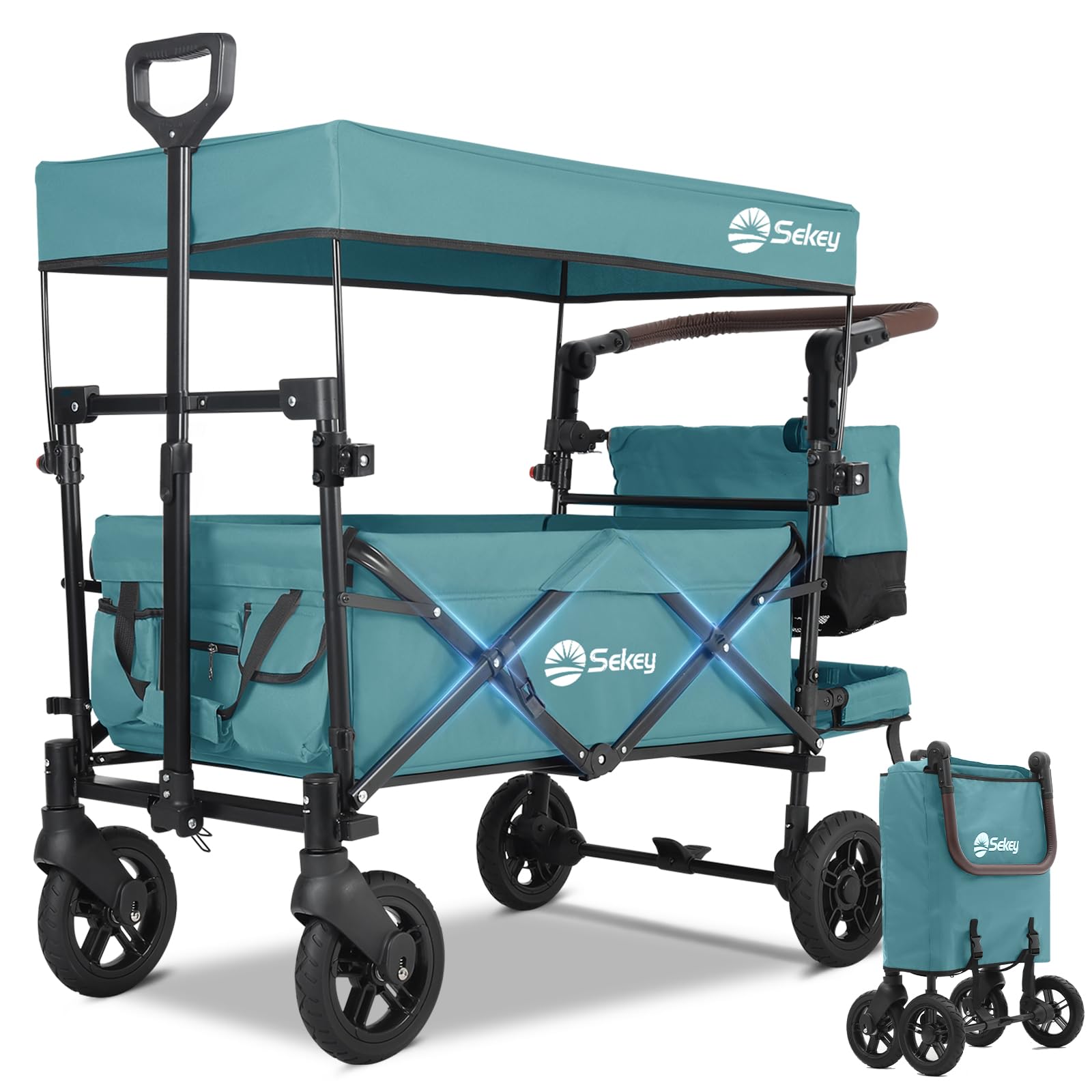 Sekey TP5050 - Chariot Pliable pour Enfant - Capacité de Charge de 150 kg - avec poignée et Freins - Vert foncé