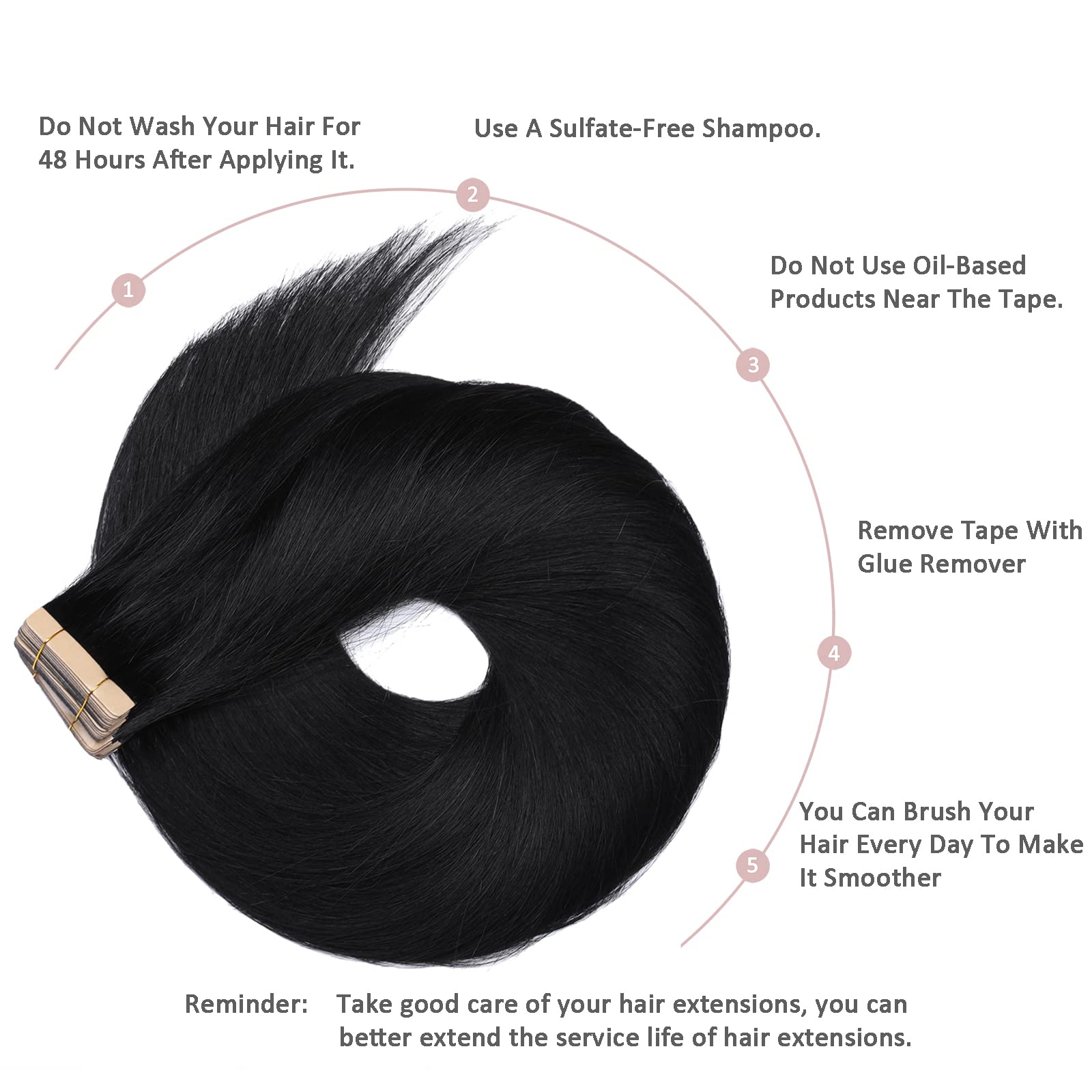 Hotlulana Extension Capelli Veri Biadesivo Nero(#1) Extension Capelli Veri 14Pollici 20pcs 35cm 40g Extension Biadesive Capelli Veri Invisible Skin Weft Remy 100% Tape in Hair Extensions Human Hair.