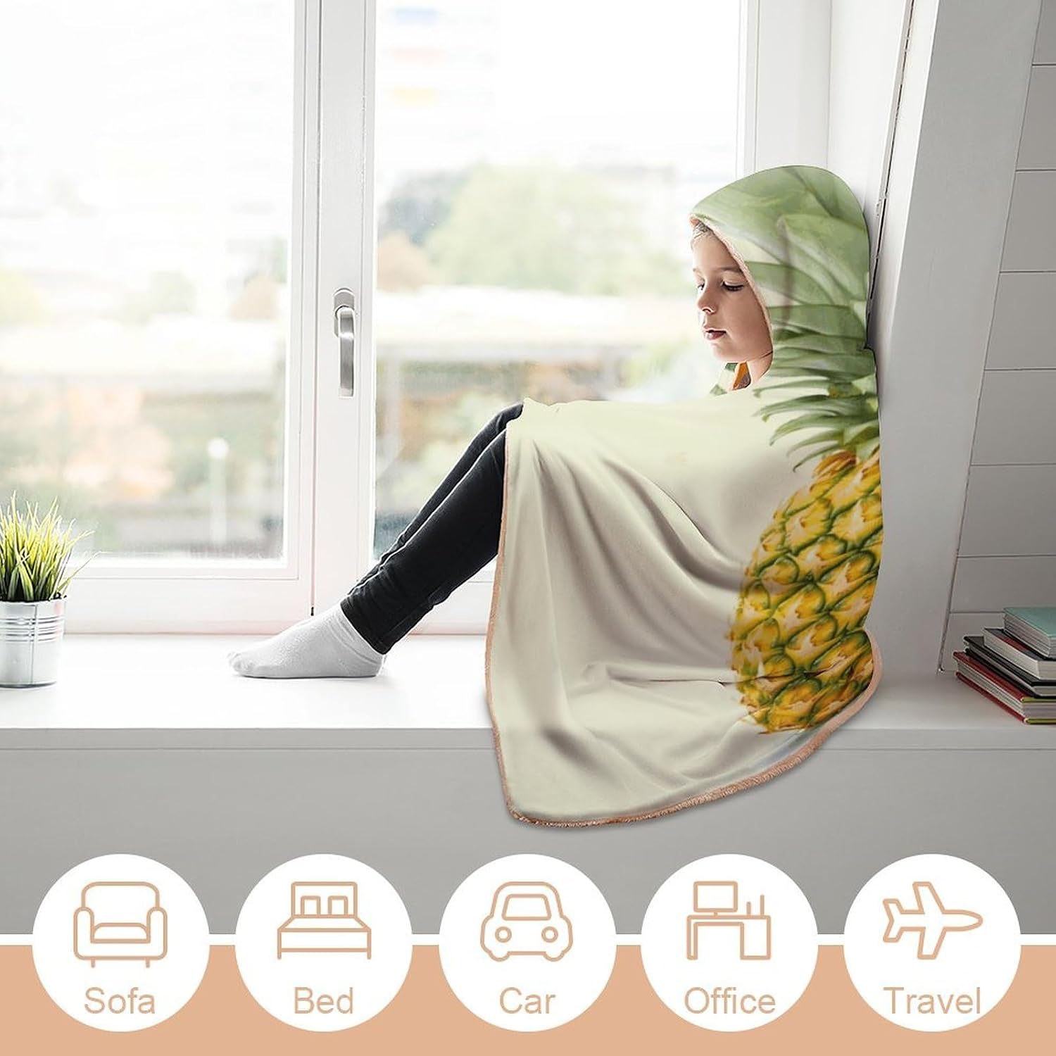 Fresh Pineapple Hooded Blanket Cozy And Functional,Wearable Blanket Hoodie for Women Men,Blanket Poncho Presents50 x60