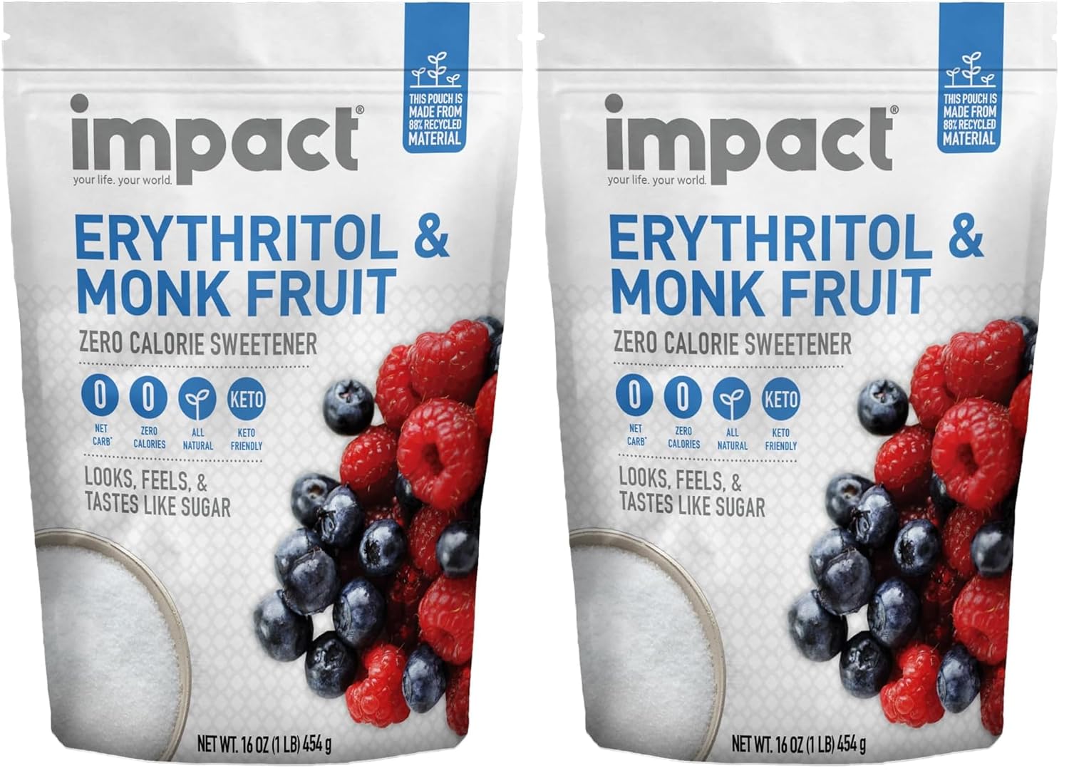Impact White Monk Fruit & Erythritol Sweetener Blend - Gluten Free, Zero Calories, Net Carbs, Keto, Vegan, Non-GMO - 1 is to 1 Sugar Substitute - 55lbs