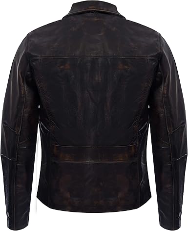 Men's Vintage Faded Brown Leather Harrington Jacket XS at Amazon