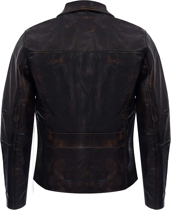 Men's Vintage Faded Brown Leather Harrington Jacket