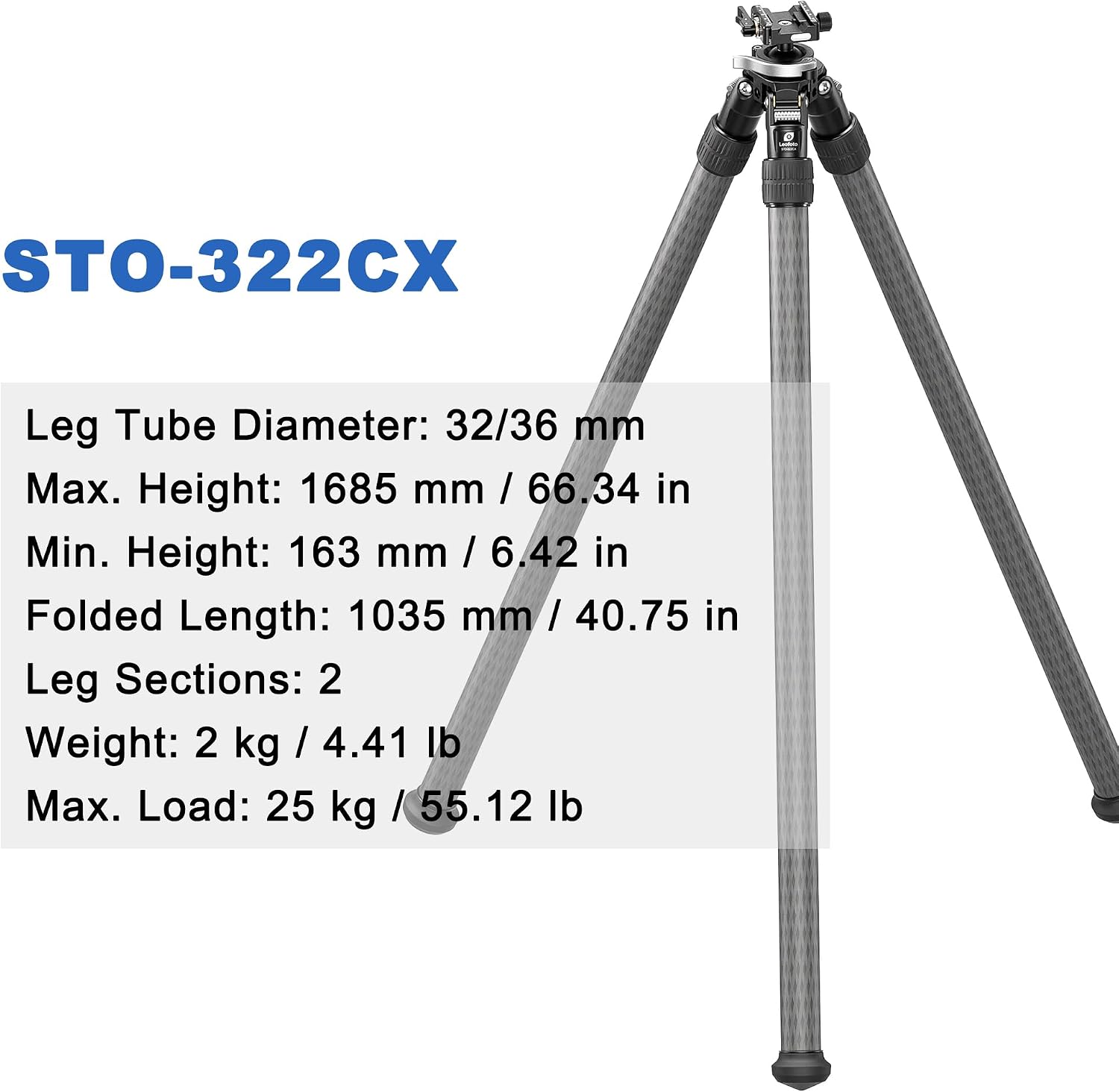 Leofoto STO-322CX Inverted Carbon Fiber Tripod for Hunting/Shooting, 36mm Durable Sand-Proof Leg, Integrated Lever-Release Ball Head, Compatible with Arca & Picatinny