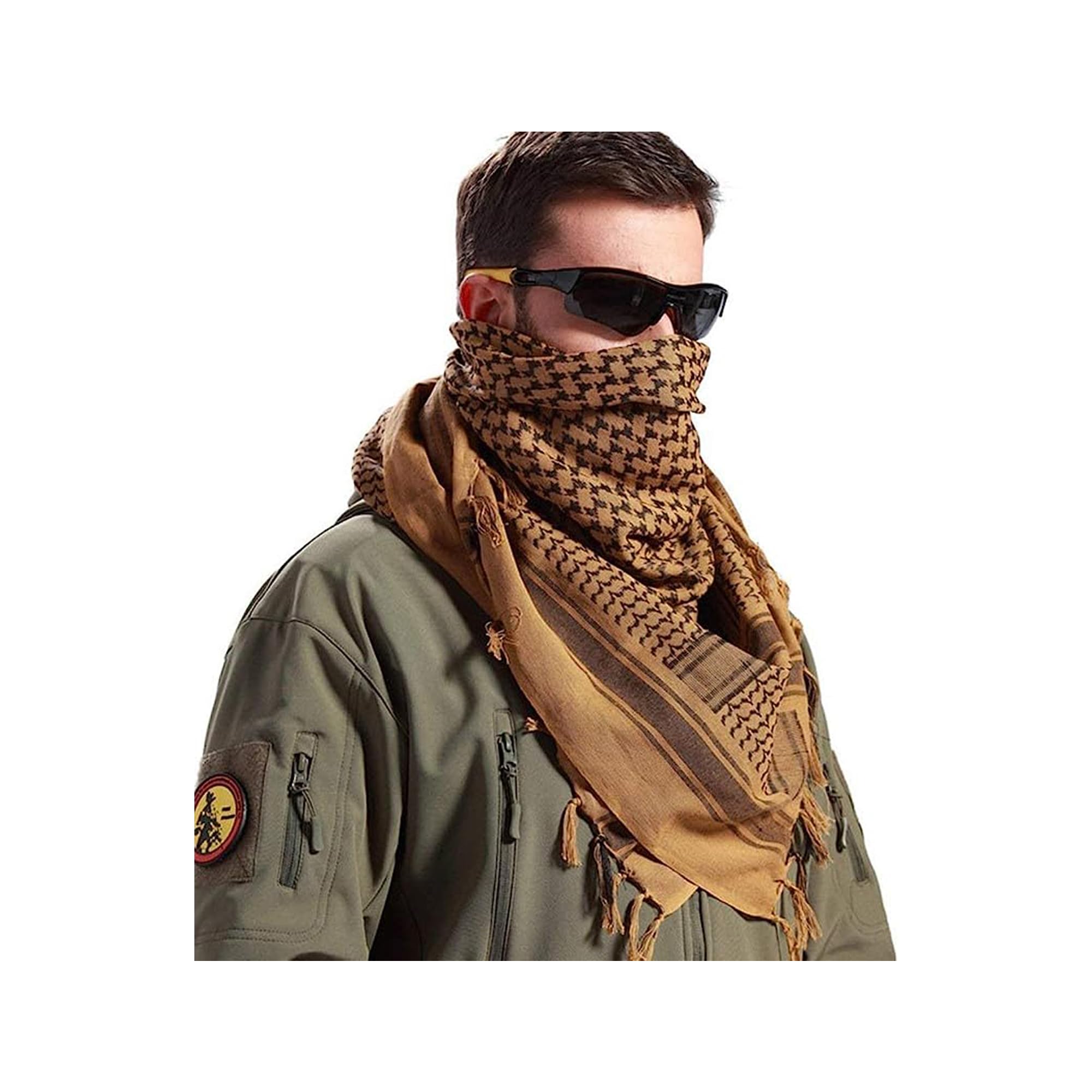 COLOURLINX Unisex Cotton Scarf Military Desert Shemagh Tactical Desert Keffiyeh Head Neck Scarf Wrap Arab Tassel (Mocha)