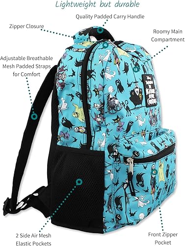 Miniatura 3 de Disney Nightmare Before Christmas - Mochila escolar de 16 pulgadas para niños, verde azulado, Disney Nightmare Before Christmas Kids - Mochila