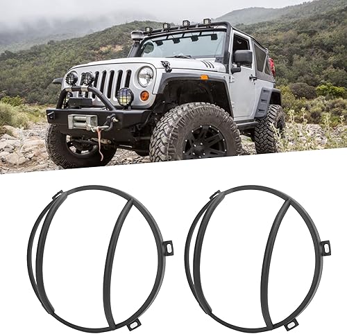 Miniatura 5 de Fydun Funda para parrilla de faros delanteros, par de protectores de hierro negro para Wrangler JK 2007-2017