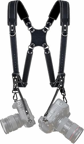Miniatura 14 de Padwa Lifestyle Correa de arnés de doble cámara marrón para dos cámaras, arnés de cuero de grano completo de doble hombro, equipo de cámara doble