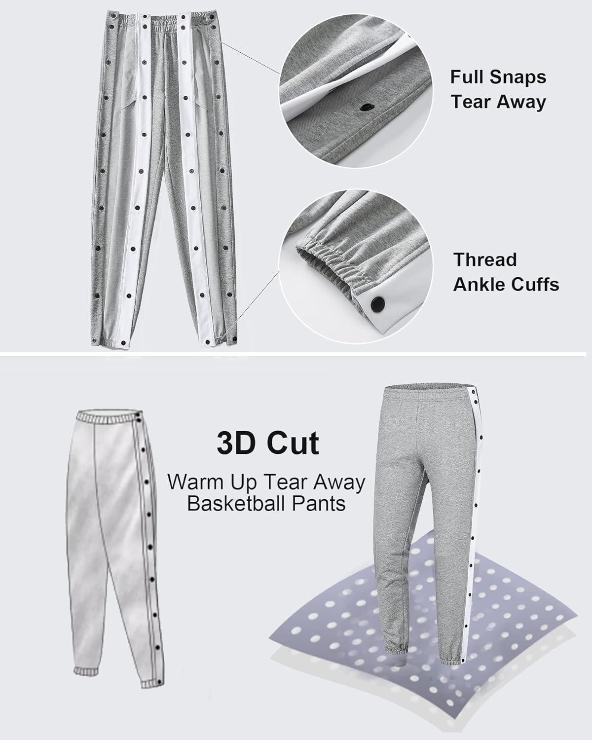 Chrisuno Men's Sweatpants Tear Away Basketball Sweat Pants Athletic Joggers - Image 5