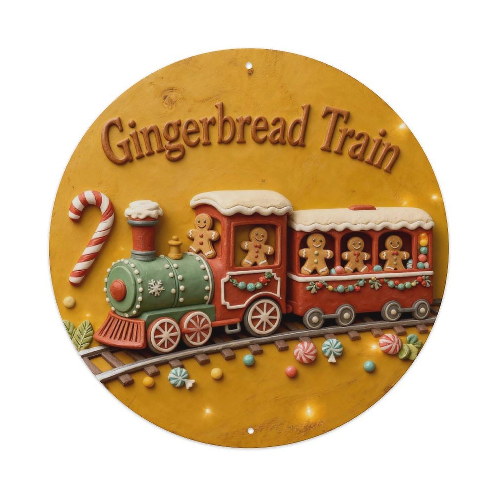 Gingerbread Christmas Train Decor Metal Tin Sign Plaque