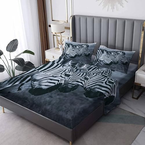 Miniatura 8 de Sábanas de ardilla tamaño King  Lindas sábanas de microfibra suave con bolsillo profundo y patrón sin arrugas, 4 piezas (1 sábana bajera, 1 sábana