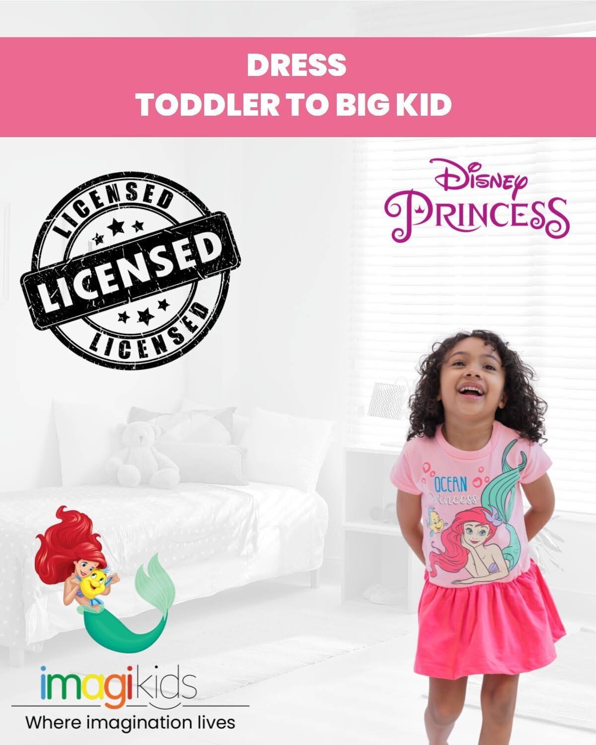 Disney Princess Moana Cinderella Ariel Rapunzel Elsa Anna Jasmine Belle Girls French Terry Dress Toddler to Big Kid - Image 4