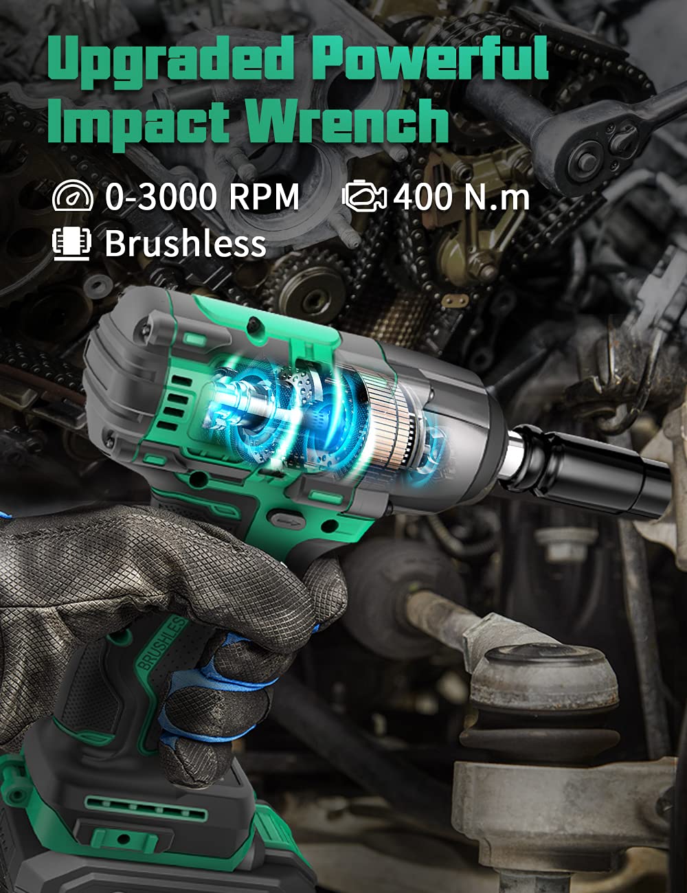 Buy KIMO Cordless Impact Wrench 1/2", Brushless Motor with 300 Ftlb