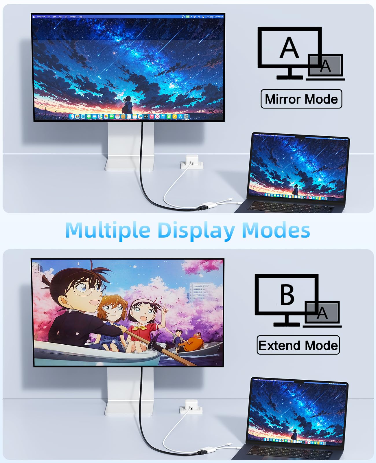 [MFi-zertifiziert] USB-C & Lightning auf HDMI Adapter für iPhone 17/16/15 auf TV/Projektor, 4K @ 60Hz Digital AV Konverter, iPad zu TV Adapter, Apple Lightning auf HDMI für iPad/MacBook/Samsung, 60W