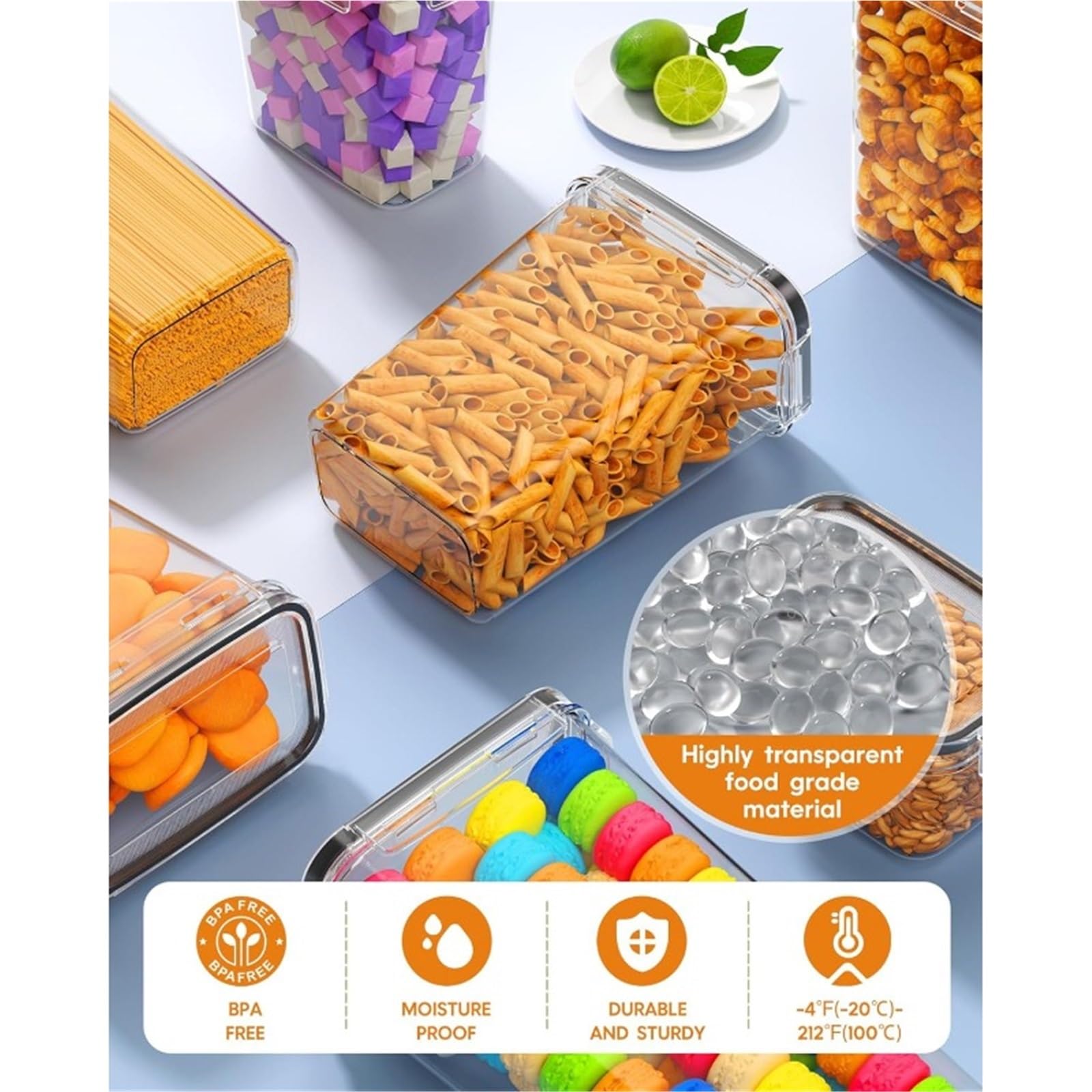 Hermetyczne pojemniki do przechowywania żywności z pokrywkami, organizacja i przechowywanie spiżarni kuchennej, plastikowe pojemniki na żywność (czarne)