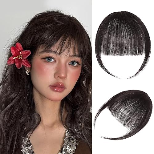 Clip in Bangs 100% Real Human Hair Extensions Wispy Brown
