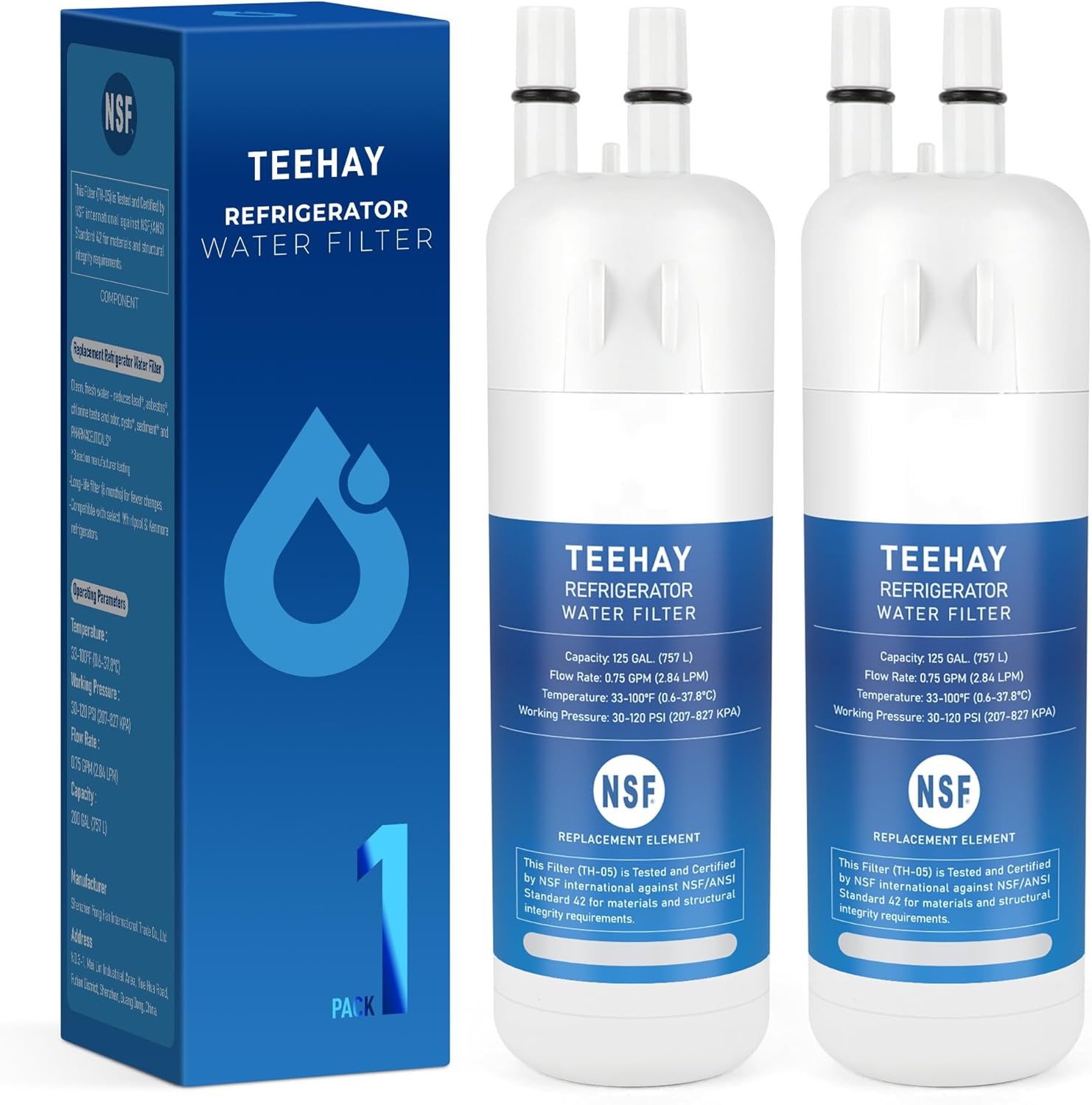 TEEHAY Filter 1 EDR1RXD1 Water Filter, Compatible with Whirlpool WRS325SDHW, WRS315SDHM, WRS331SDHM, WRS335SDHM, WRS315SDHW, WRS331SDHB, WRSA71CIHZ, WRS315SDHT, WRS331SDHW, 2 Pack
