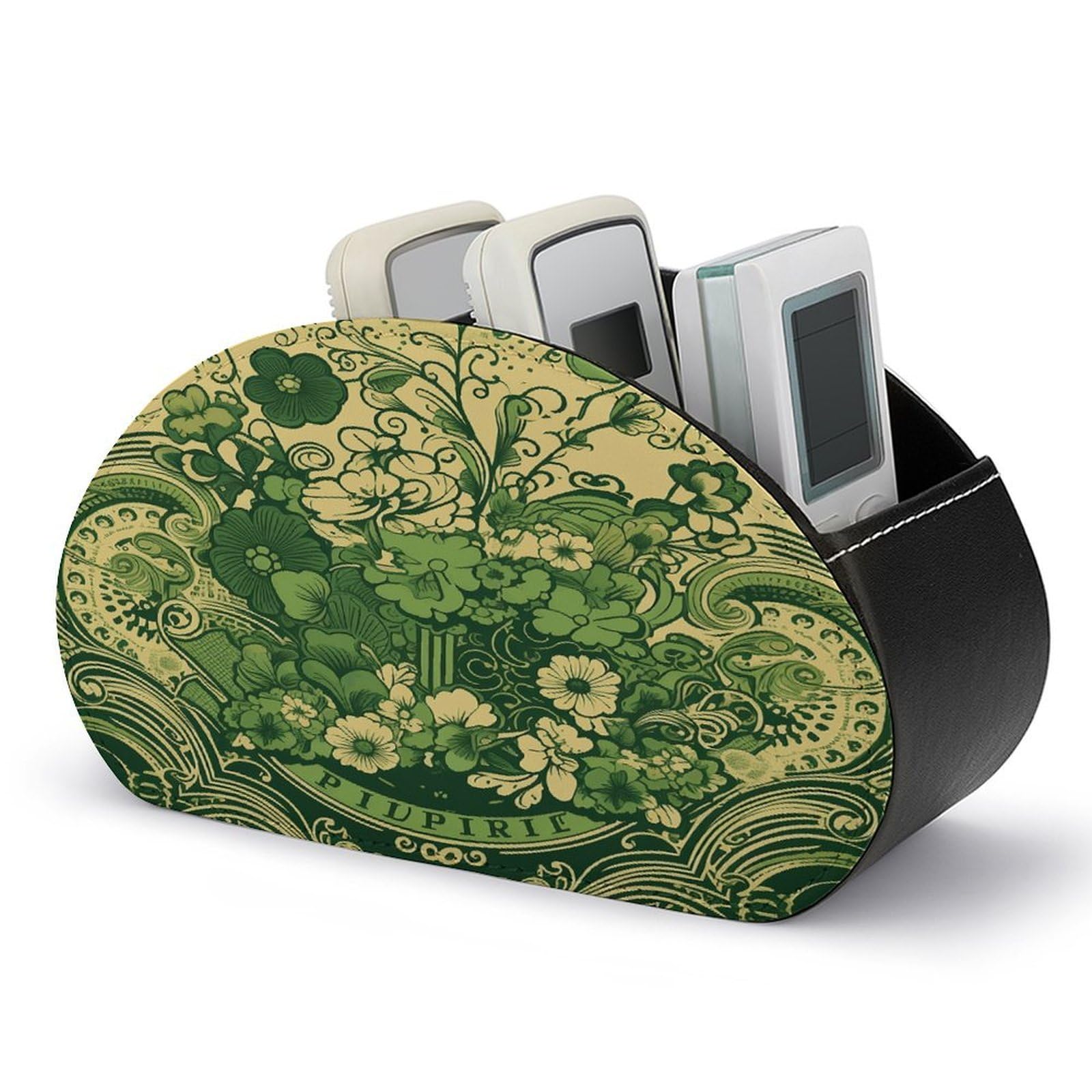 Btcowzrv Style Green Pattern Remote Control Holder With 5 Compartments