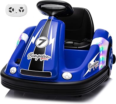 Bumper Car for Kids with Big Wheel, 3.1 Mph Max, 12V Toddler Bumper Car with Remote, Electric Car with DIY Stickers, 360Spin, Music, Led Lights, 2 Driving Mode for Indoor Outdoor Dark Blue