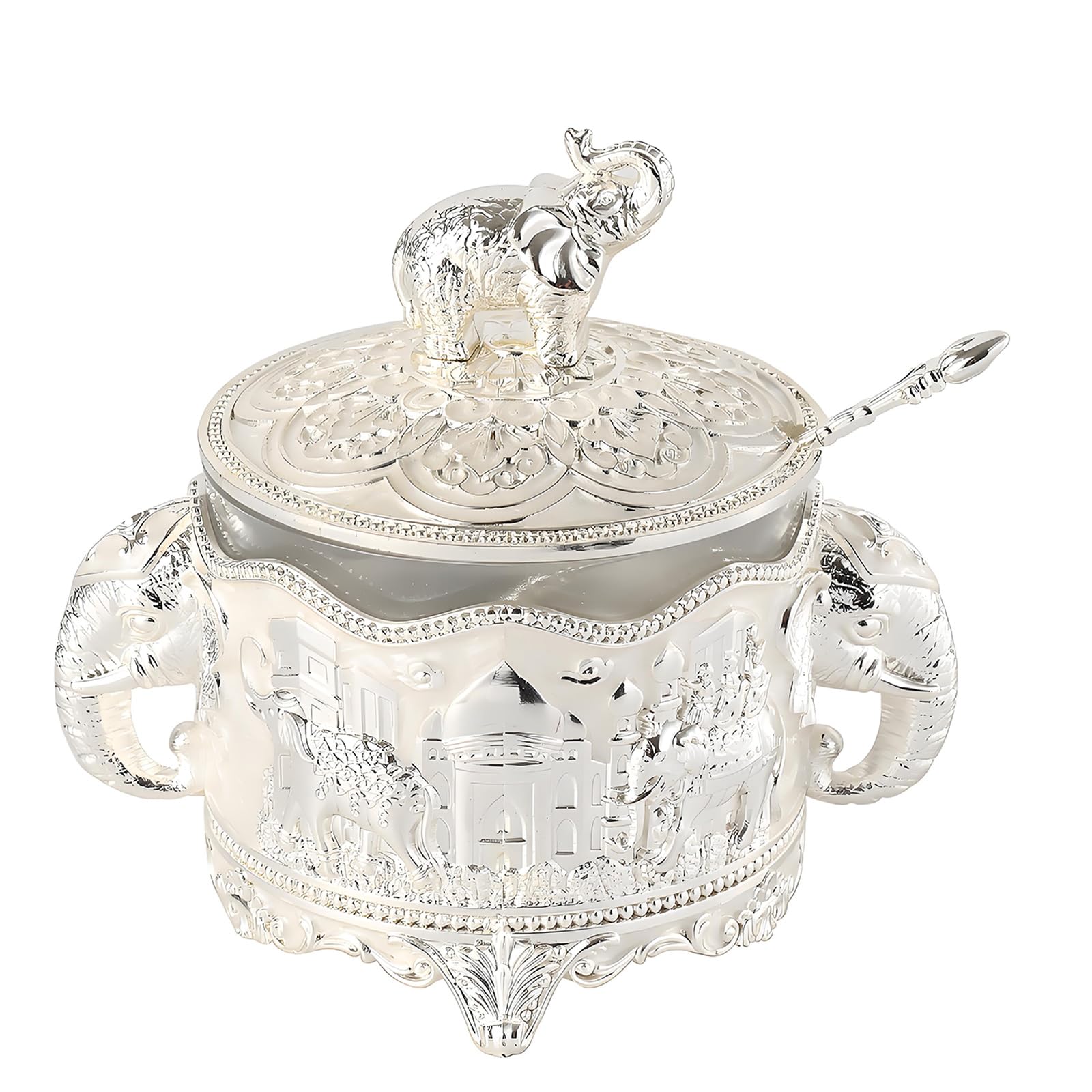 our fave Seasoning Jar Glass and Metal Sugars Dispenser with Elephant Shape and Measuring Spoon for Home or Restaurant Decorative Sugars Container