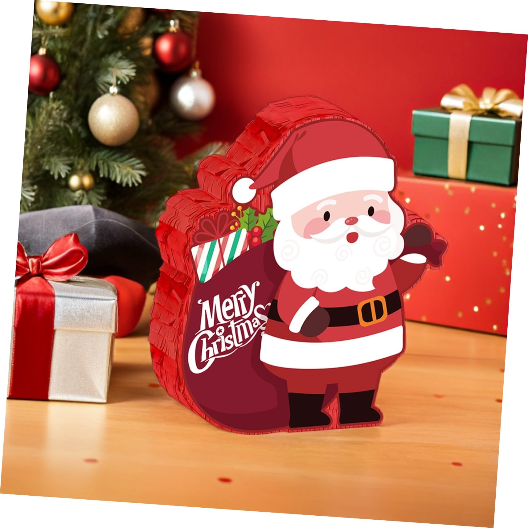 Cabilock Piñata de Navidad Grande de Papá Noel de Piñata para Fiestas Navideñas Confeti para Actividades Familiares Navideñas y Decoración Interiores