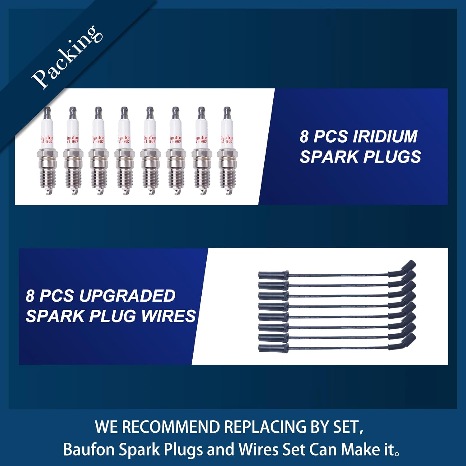 Upgraded 41-962 Spark Plugs Wires Set for 1999-2012 Chevy Silverado Tahoe Suburban, Yukon Sierra, Escalade Spark Plugs and Wires Tune up Kit; Motor 4.8 5.3 6.0 - Pack of 16