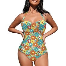 Womens Backless Sexy Retro Bathing Suit Halterneck 1 Piece Swimsuit Tropical Vintage Monokini Plus Size