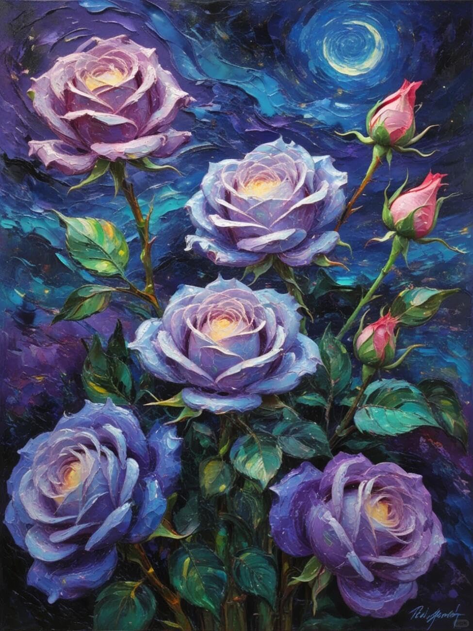 Henypt Cross Stitch Kit Fantasy Rose Flowers DIY Needlepoint Set for Adults Beginners with Accessories Handmade DIY/Gifts 14CT 30x40cm