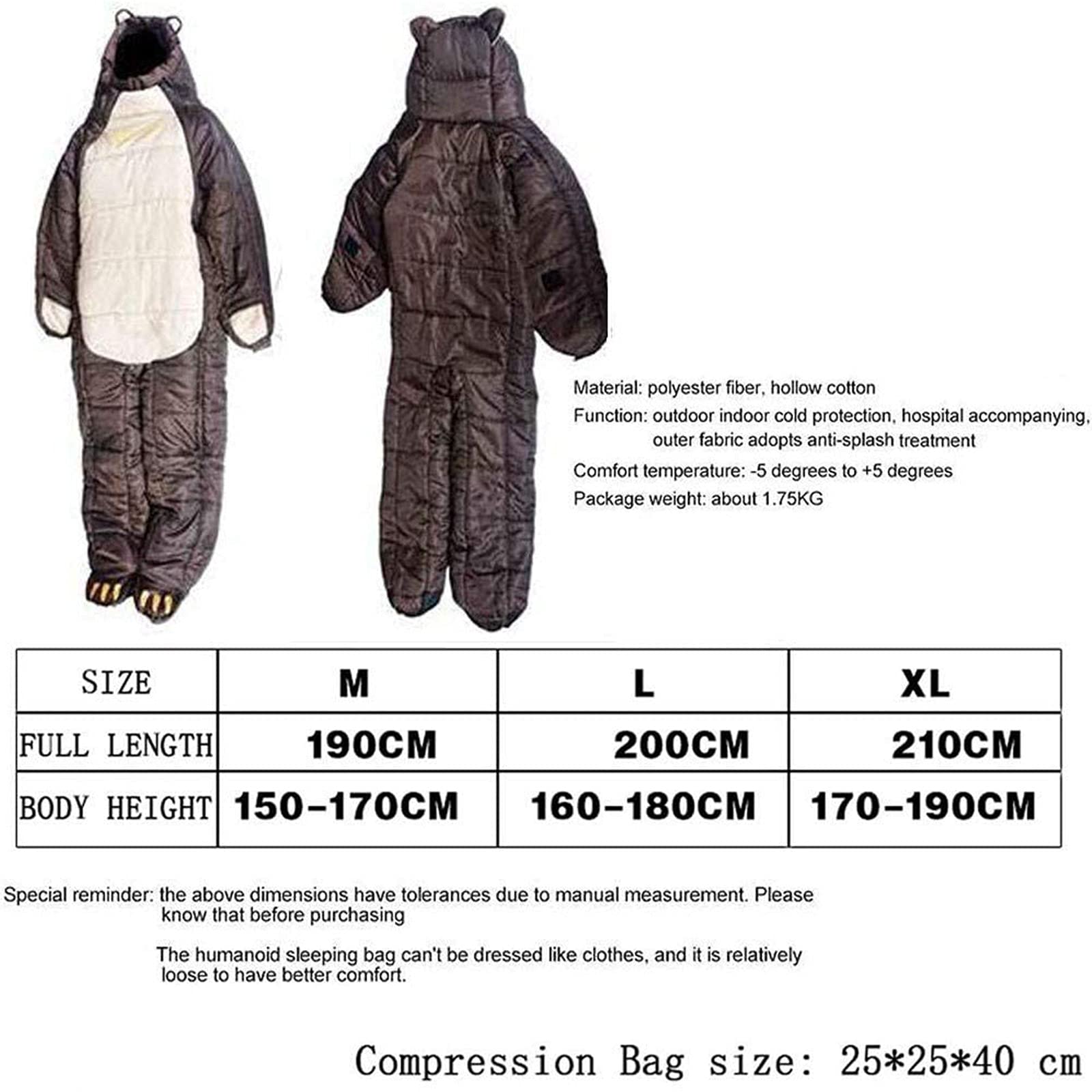 Sacco a Pelo per Adulti con Piedi Gambe Braccia, Sacco a Pelo Indossabile per Tutto Il Corpo Sacco a Pelo Marrone Leggero a Forma di Orso per Ufficio all'aperto Ospedale, Design con Cerniera