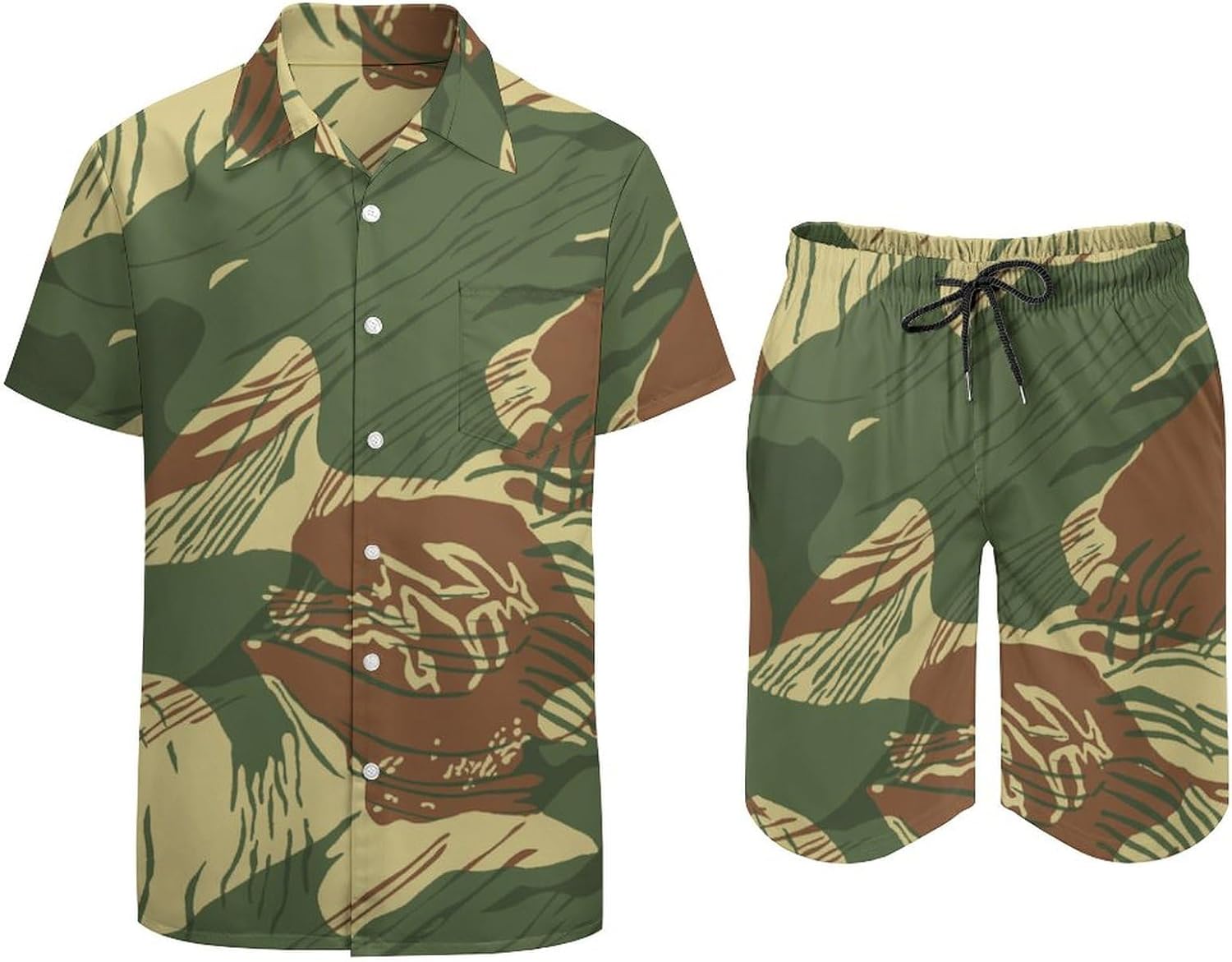SZDIZOWE Hawaiian Style Button Down Short Sleeve Shirt Shorts,Rhodesian Camouflage Men's Beachwear Set