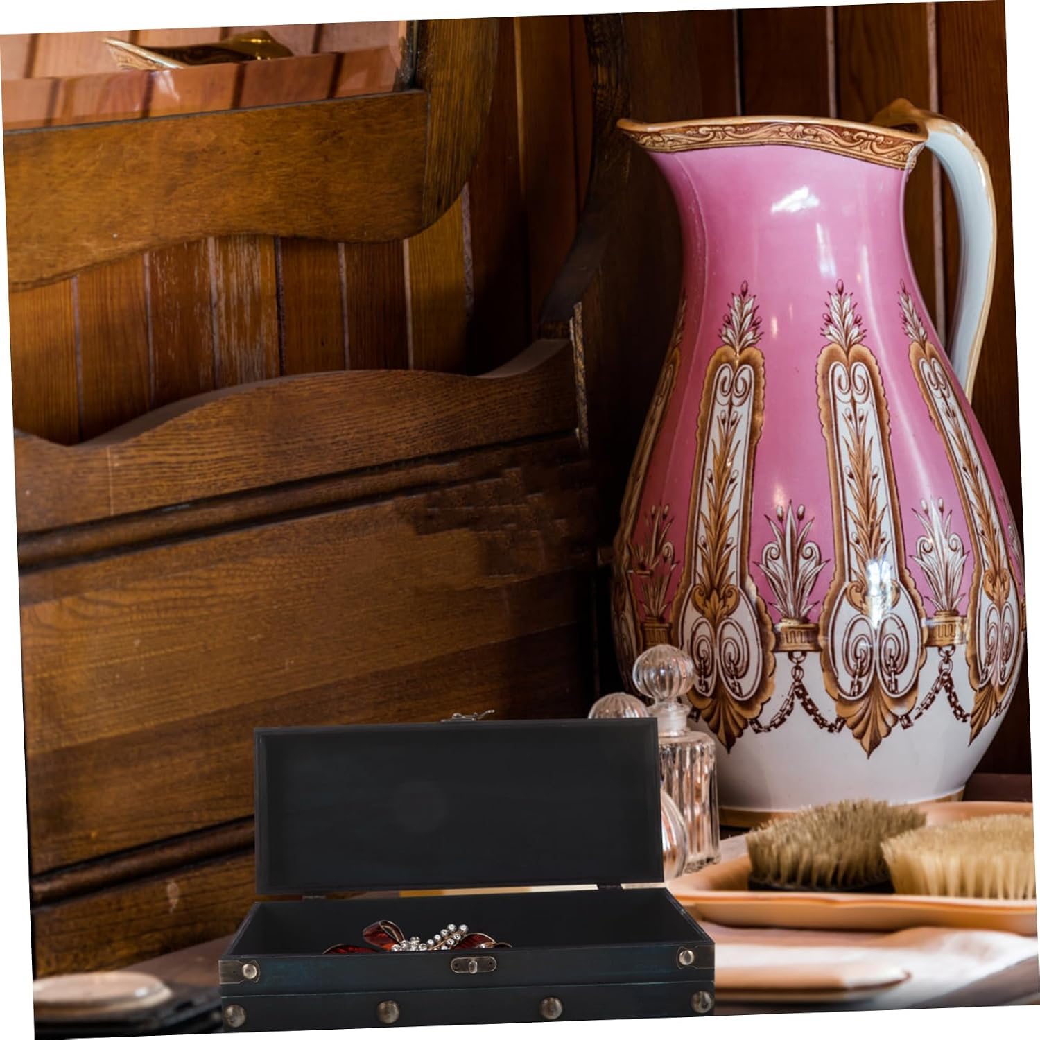 Wooden Jewelry Storage Box Vintage Trinket Box Vintage Style Treasure Chest Decorative Storage