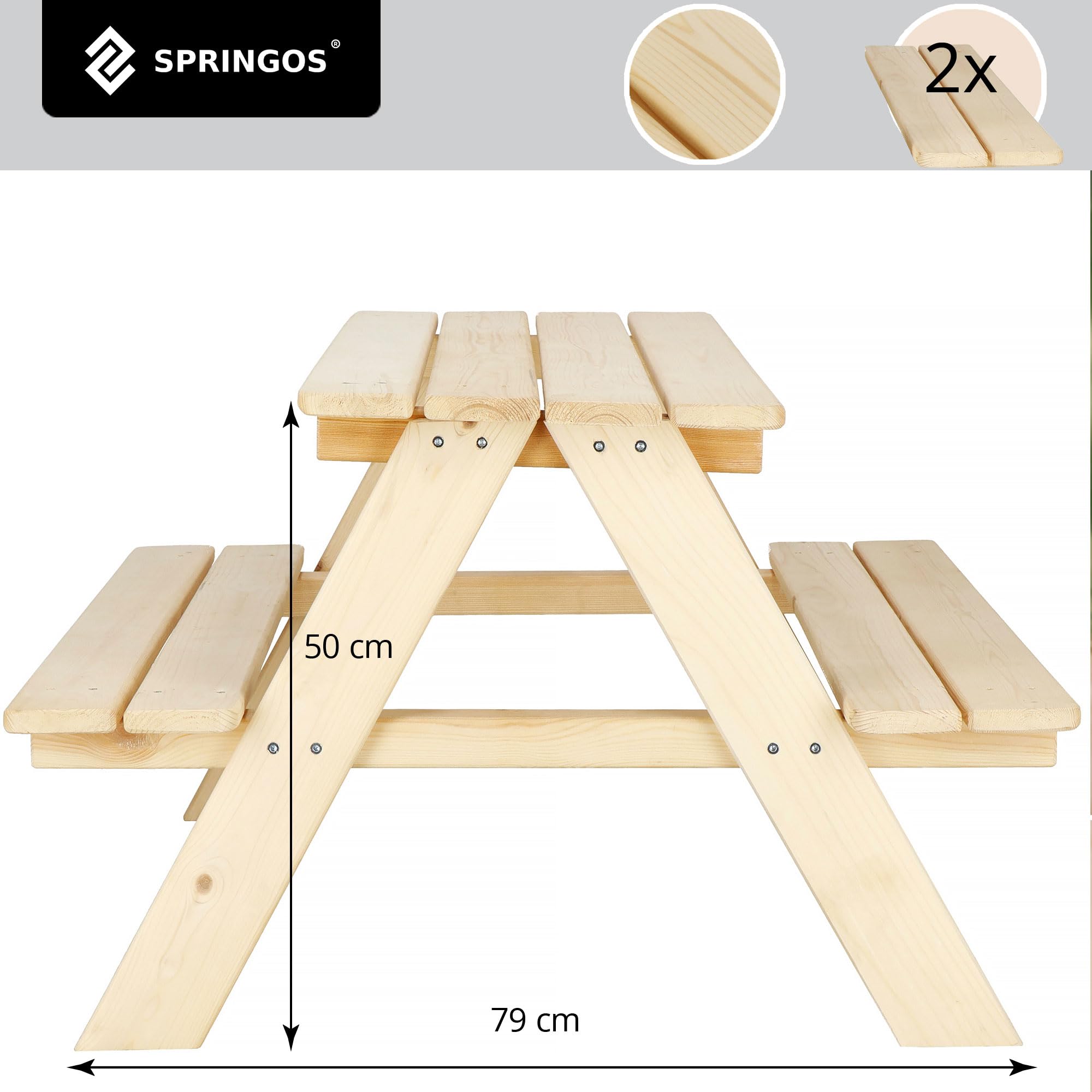 SPRINGOS Tavolo da giardino 2 in 1 Tavolo da picnic per bambini 90 x 79 x 50 cm in legno massiccio Panchina Picnic Tavolo da giardino