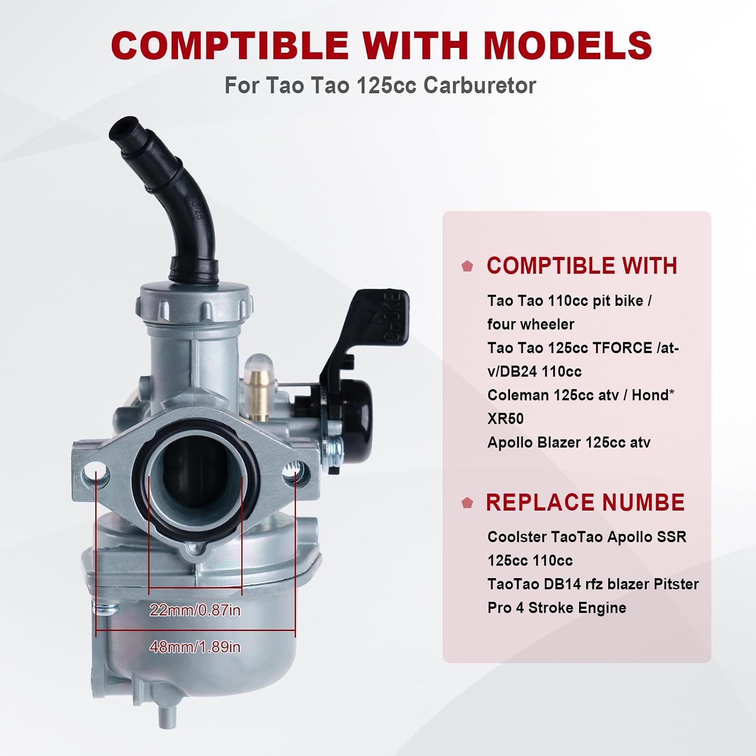 PZ22 Carburetor for Honda XR50 CRF50 Z50 CRF XR 50R Z50R Z50A Mini Trail 50 Compatible with Coolster TaoTao 110cc 125cc SSR CRF50 Pit Dirt Bike 22mm Air Filter