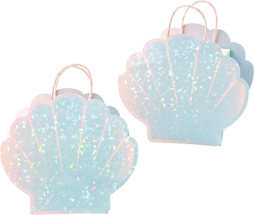 Miniatura 4 de Cheerland Bolsa de regalo de fiesta de sirena, bolsas de regalo de conchas de sirena para decoraciones de cumpleaños y bajo el mar acuático náutico