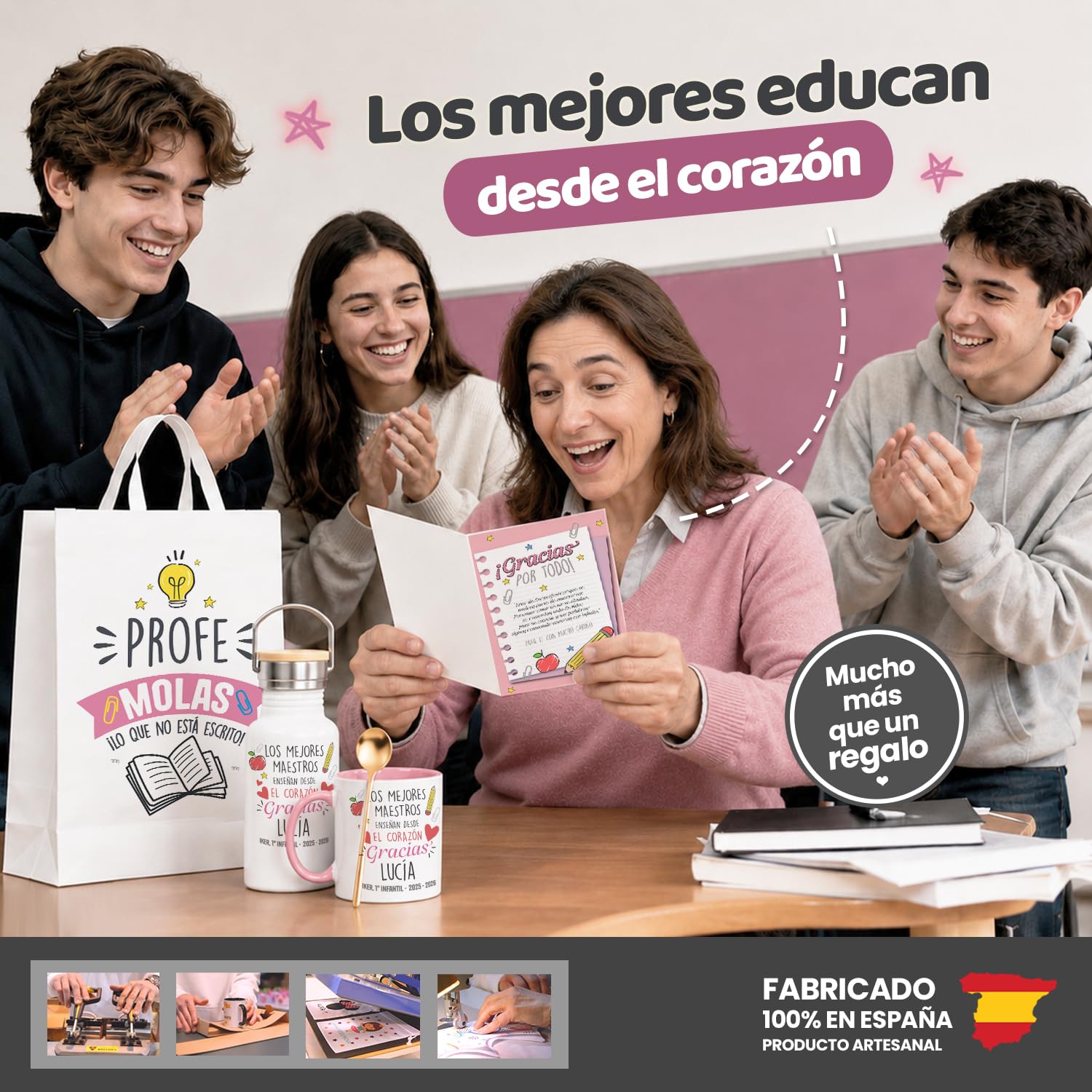 Kembilove® Personalizowany Zestaw Prezentowy Taza + Botella + Bolsa Fin de Curso Profesora