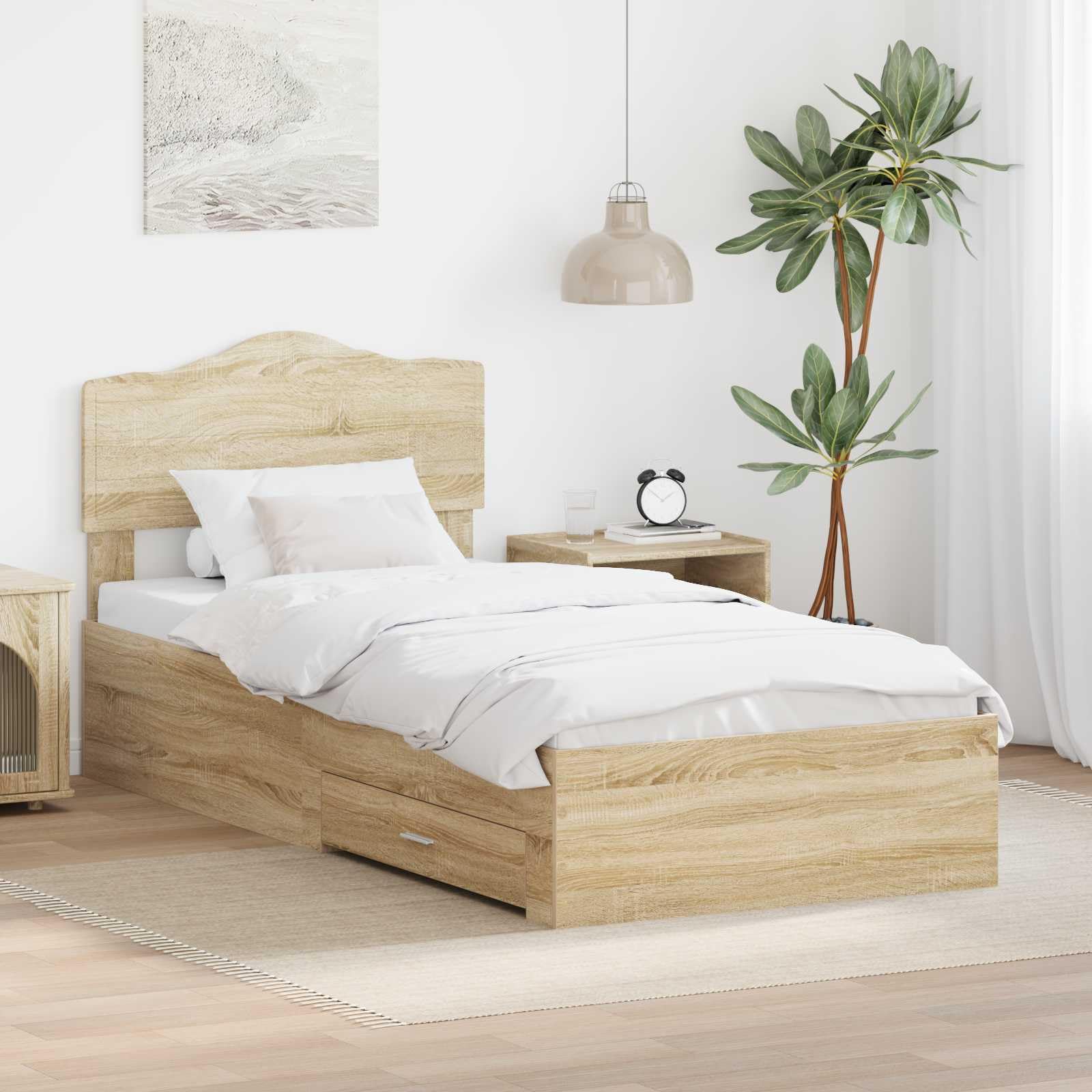 Festnight Holzbett Bett 75x190 cm mit Schubladen Stauraum Bettrahmen Bettgestell Jugendbett Holz Doppelbett mit Kopfteil Einzelbetten