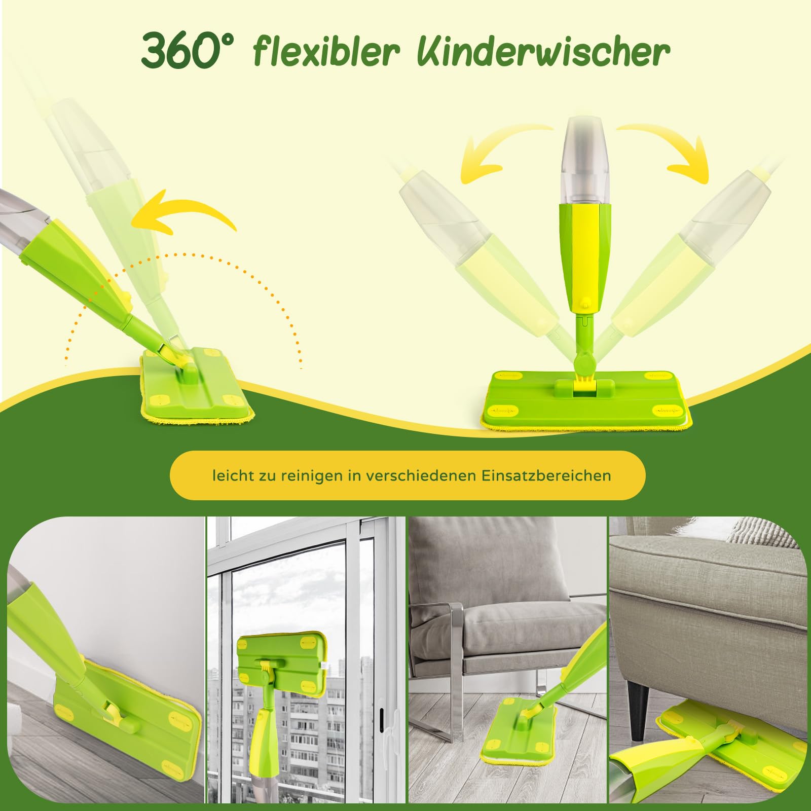 Kinder Wischmopp mit Sprühfunktion, Montessori Kinder Putzset für Kinder ab 3 Jahren | Kinderwischer Spielzeug, Reinigungsspielzeug für Rollenspiel und Haushalt, Geschenk für Kinder