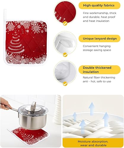 Miniatura 2 de 5 Packs Red Christmas Snowflake Pot Holders Sets for Kitchen,Oven Pan Plate Bowl Pads Heat Proof Mat with Hanging Loop,Terry Cloth Potholders Soft