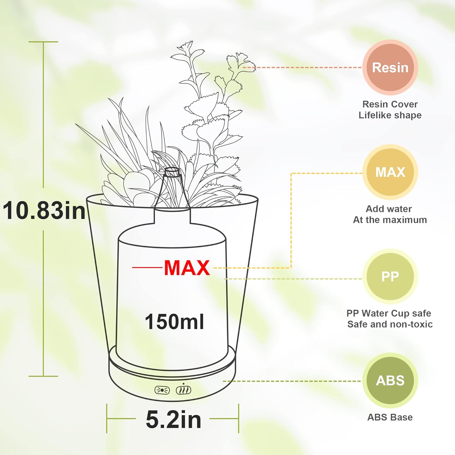 TAOYANG Essential Oil Diffuser, 150ml Artificial Succulent Potted Oil Diffuser, Auto Shut-Off&2 Mist Mode, Super Quiet and 7-Color Light Design, Aromatherapy Diffuser for Home : Health & Household