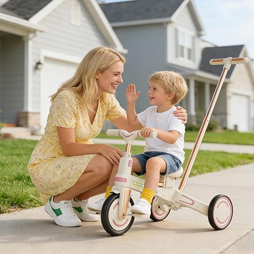 Vista 9 de WinHope Triciclo de empuje 9 en 1 para niños pequeños de 1 a 3 años, triciclo convertible para niños con asa de empuje y cinturón de seguridad, Rosa