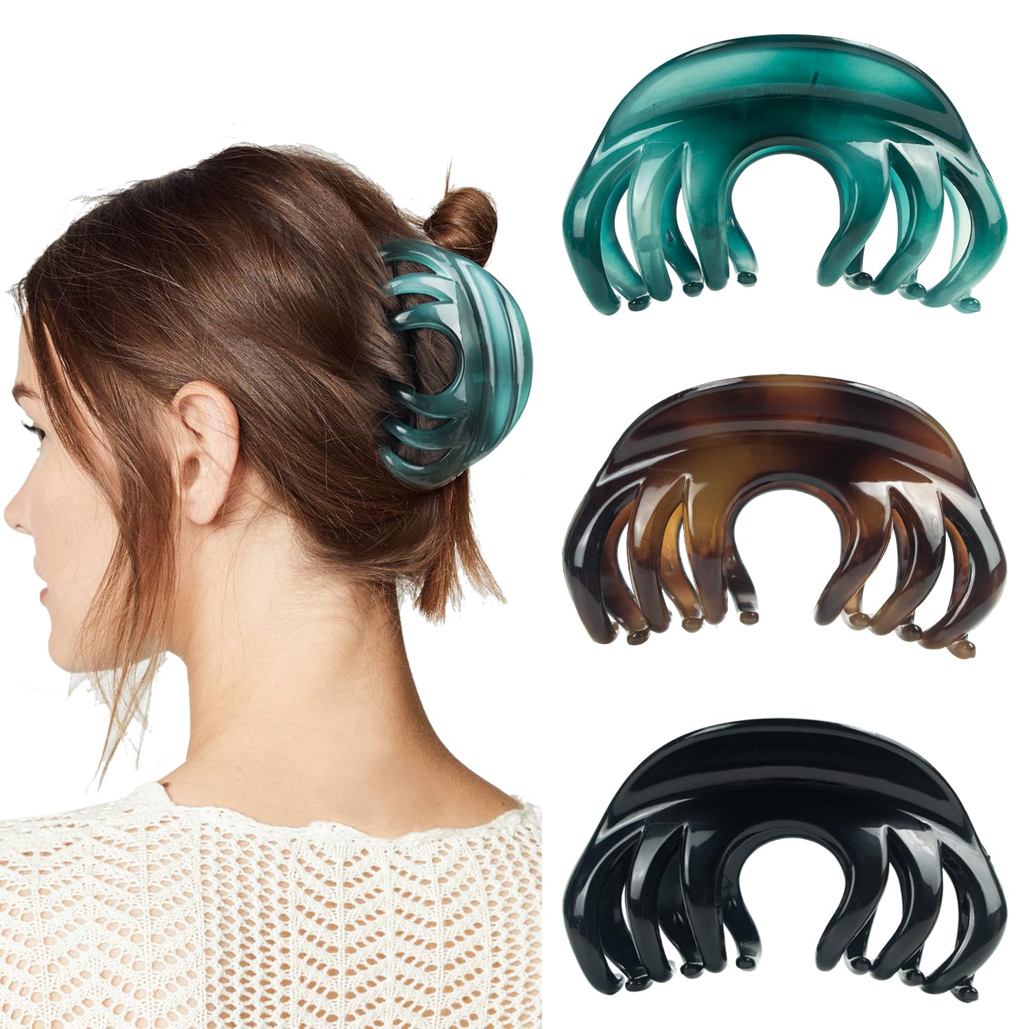 Large Hair Claw Clips With Strong Hold for Women - 4 Inch Non-Slip Octopus Clamps for Long Thick Hair (3 Pack)