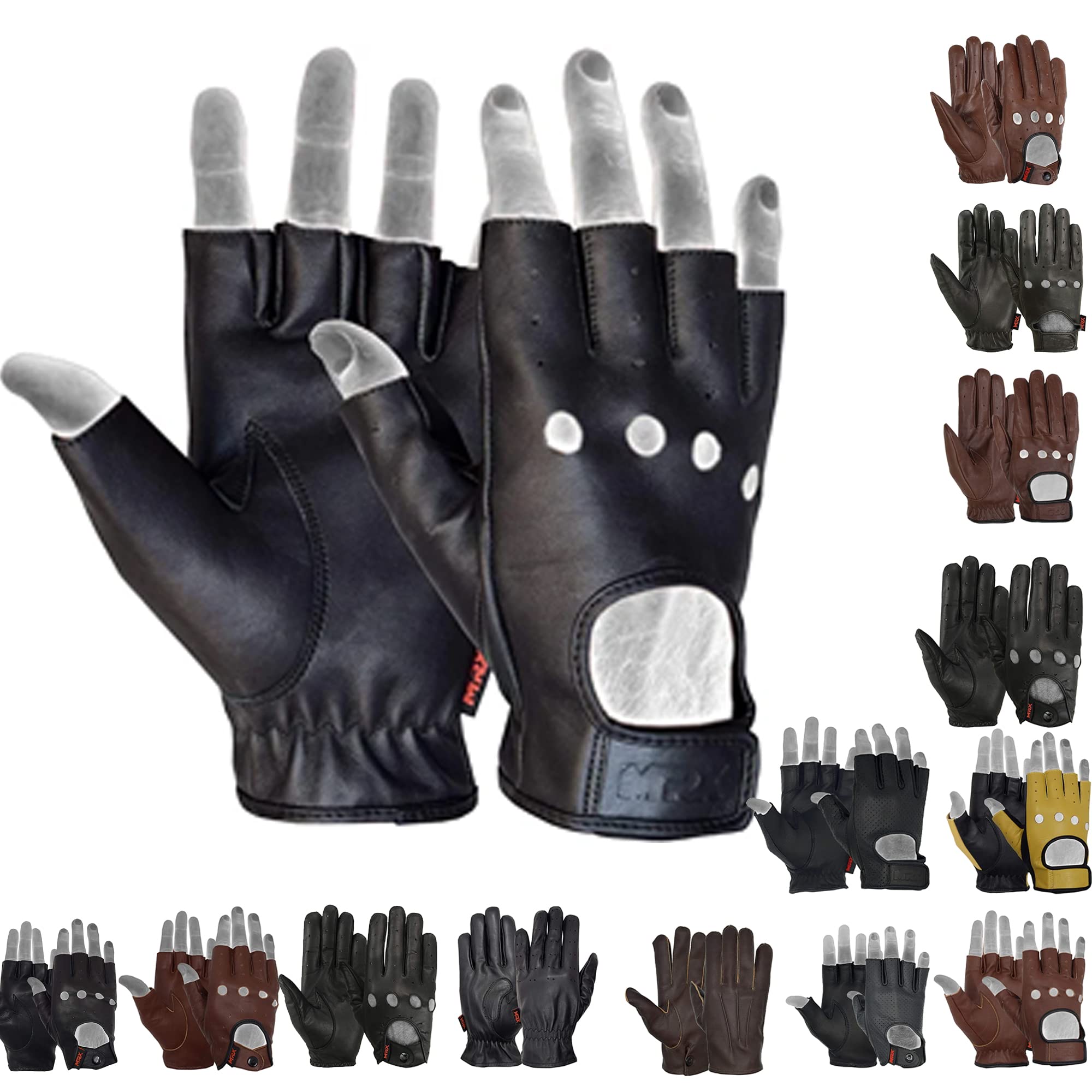 Mens Driving Gloves Basic Soft Goat Leather Fingerless Breathable Biker Motorcycle Riding Cycling Shooting Button Gloves Full Finger, Black